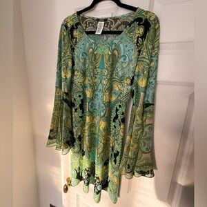 MSK Green, Yellow, Teal and Black Paisley Dress